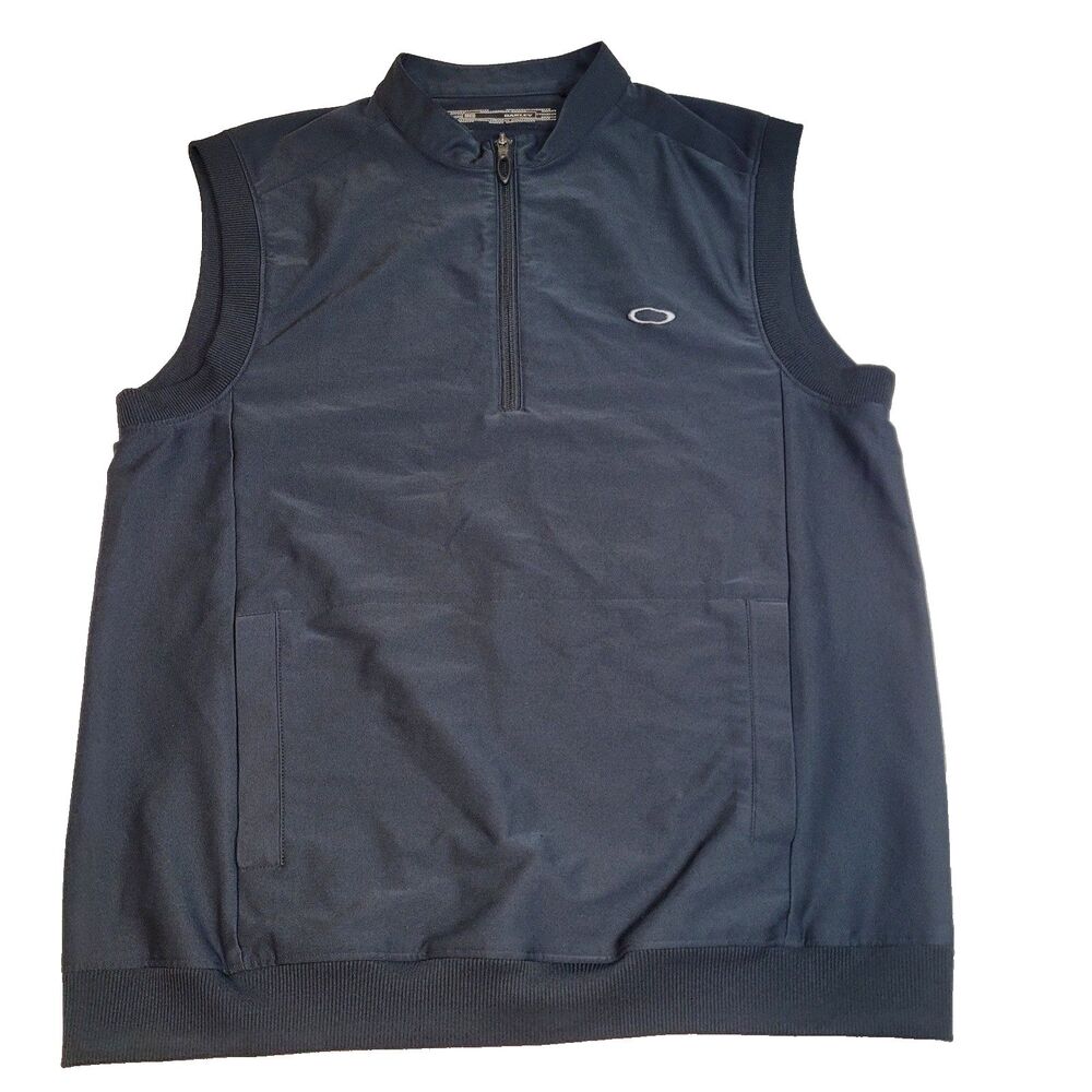 Oakley Vest 1/4 Zip Black Mens Windbreaker Jacket Golf Logo Pockets Medium